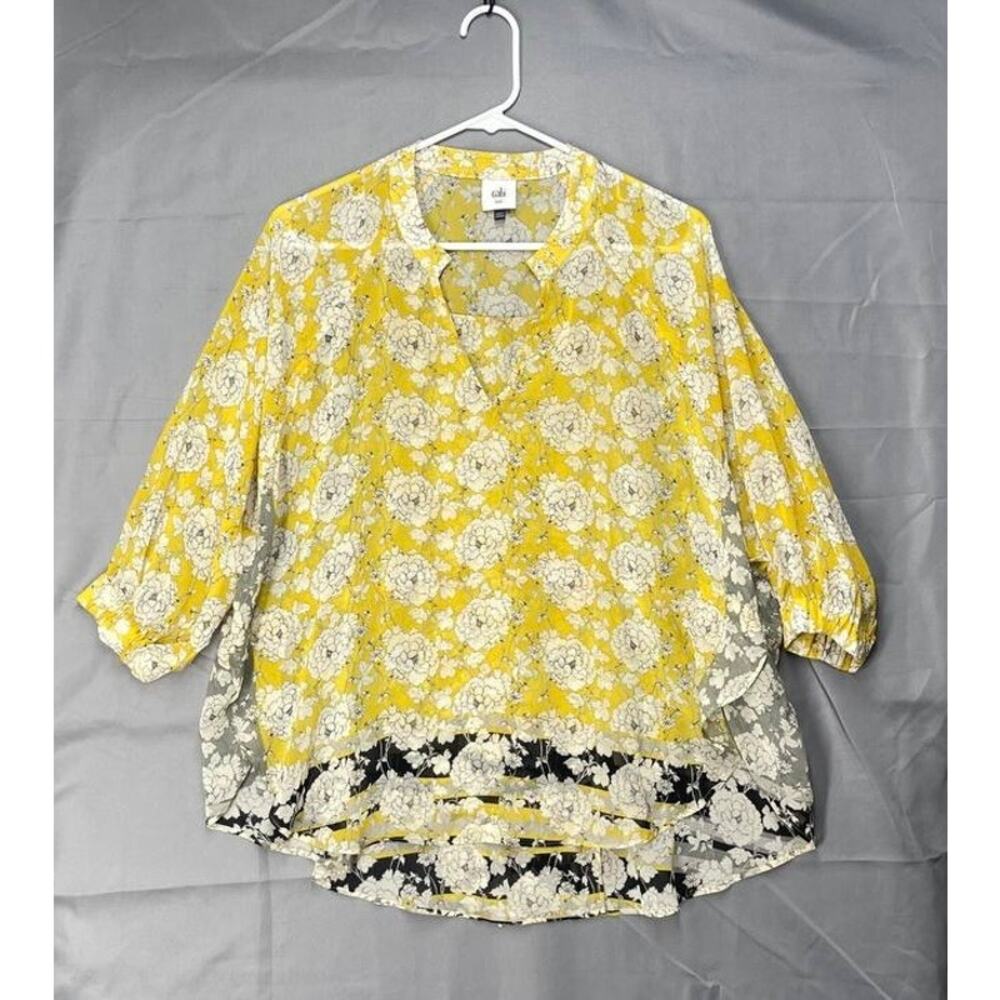 CAbi Amelia Yellow Floral Print
Gathered Top Blouse XXS Boho Flowy Sheer Girly‎